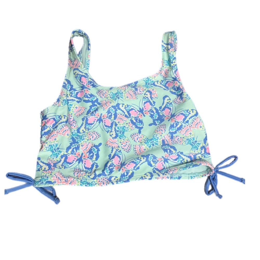 Cat & Jack Butterfly Bikini Top Kids L 10-12 Mint Green Excellent Side Tie Swim
